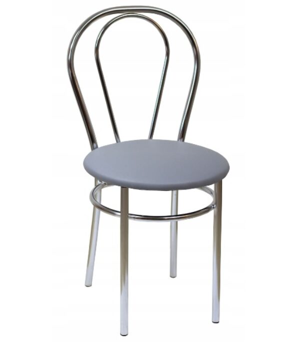 SZARE KUCHENNE KRZESŁO METALOE CHROMOWANE SWIECĄCE SKÓRA ECO FURNITEX