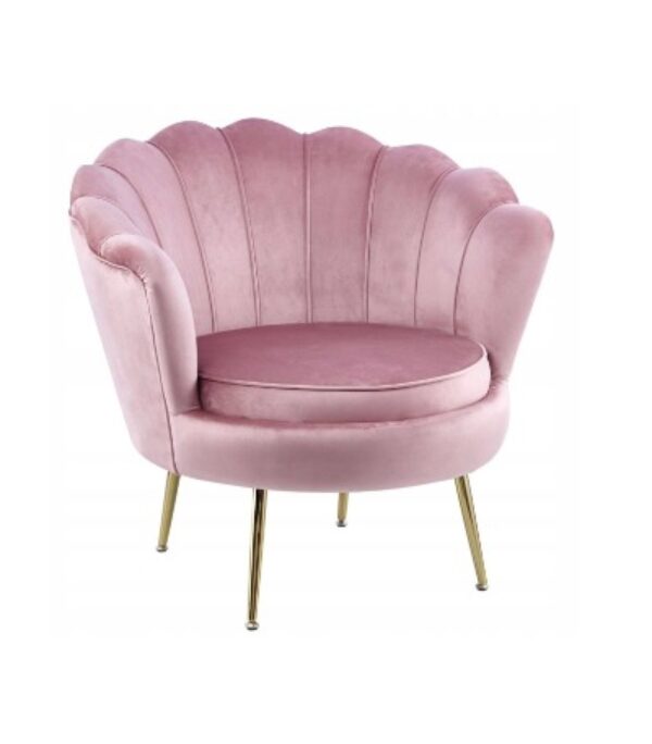 Fotel Krzesło Welurowe RÓŻOWE do Salonu Gabinetu DUŻA Muszelka