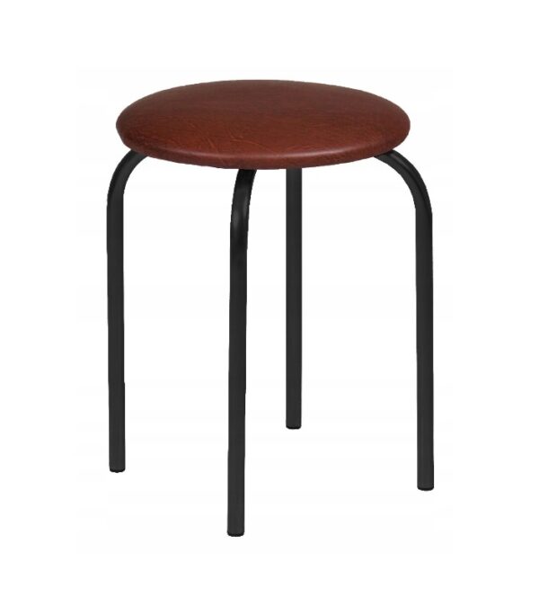 Taboret z EKO SKÓRY Ciemny BRĄZ Czarne Metalowe Nogi do JADALNI Furnitex