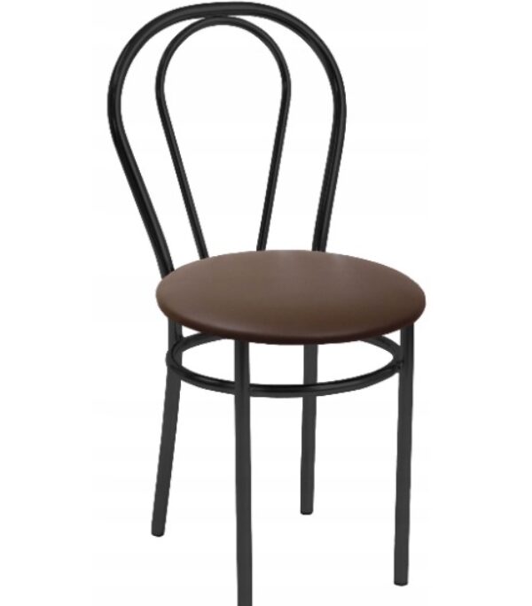 Krzesło Ciemny BRĄZ do Restauracji EKO SKÓRA CZARNY METALOWY STELAŻ