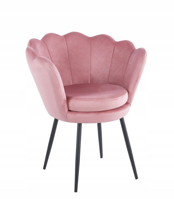 RÓŻOWE TAPICEROWANE KRZESŁO NOWOCZESNE TRADYCYJNE NOGI CZARNE METALOWE